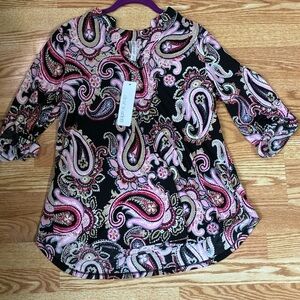 Charming, Silky Soft, Paisley Women's Blouse in Black and Pink -NWT